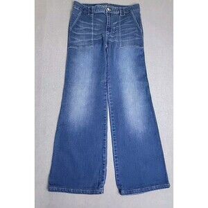White House Black Market Jeans Womens 8 30x29.5 Trouser Baggy Wide Blue Stretch